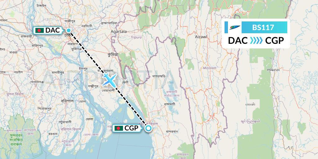 BS117 US-Bangla Airlines Flight Map: Dhaka to Chittagong