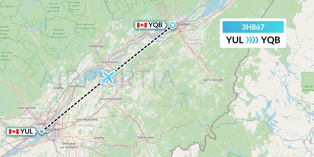 3H867 Air Inuit Flight Map: Montreal to Quebec