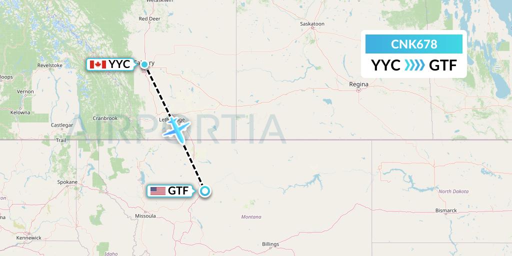 CNK678 Sunwest Aviation Flight Map: Calgary to Great Falls