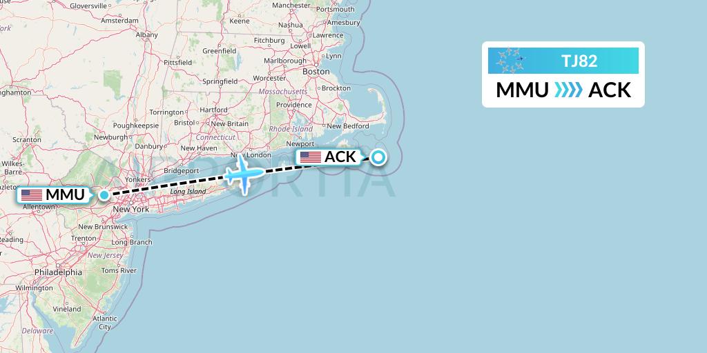 TJ82 Tradewind Aviation Flight Map: Morristown to Nantucket