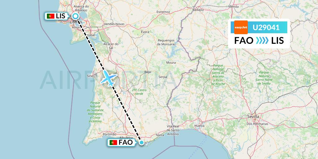U29041 EasyJet Flight Map: Faro to Lisbon