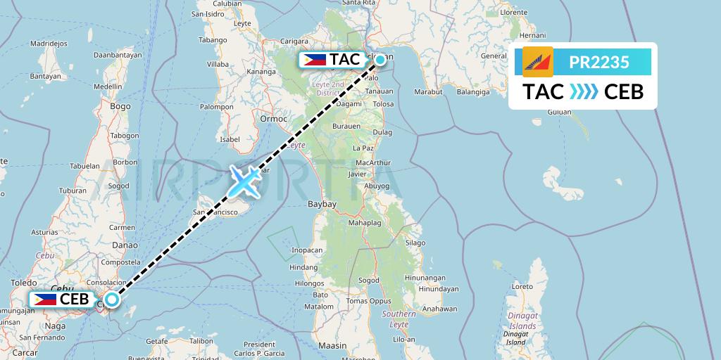 PR2235 Philippine Airlines Flight Map: Tacloban to Cebu