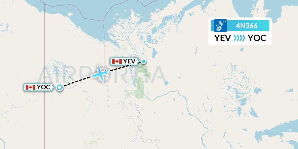 4N366 Air North Flight Map: Inuvik to Old Crow