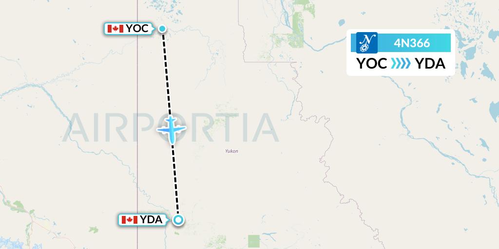 4N366 Air North Flight Map: Old Crow to Dawson City