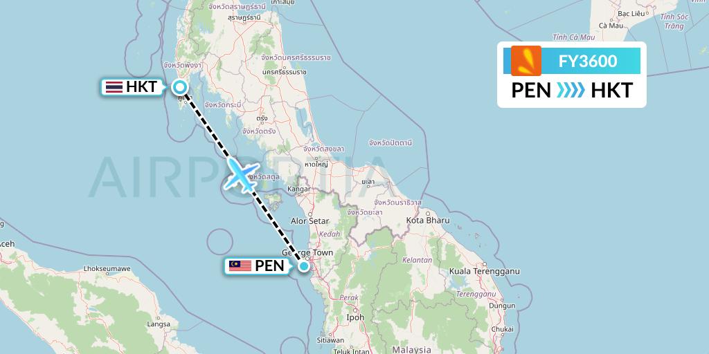 FY3600 Firefly Flight Map: Penang to Phuket