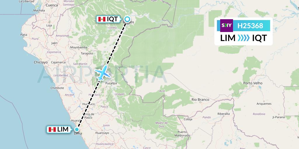 H25368 Sky Airline Flight Map: Lima to Iquitos