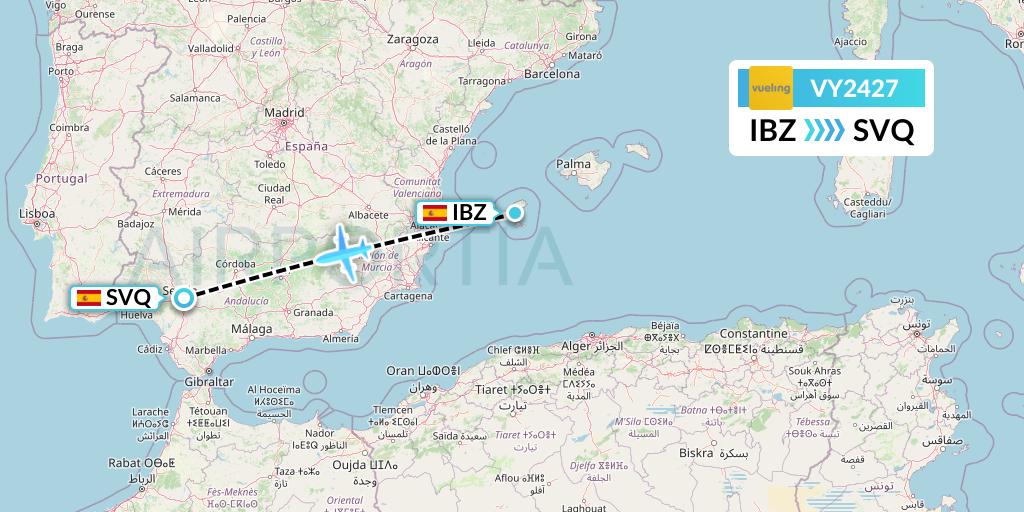 VY2427 Vueling Flight Map: Ibiza to Seville