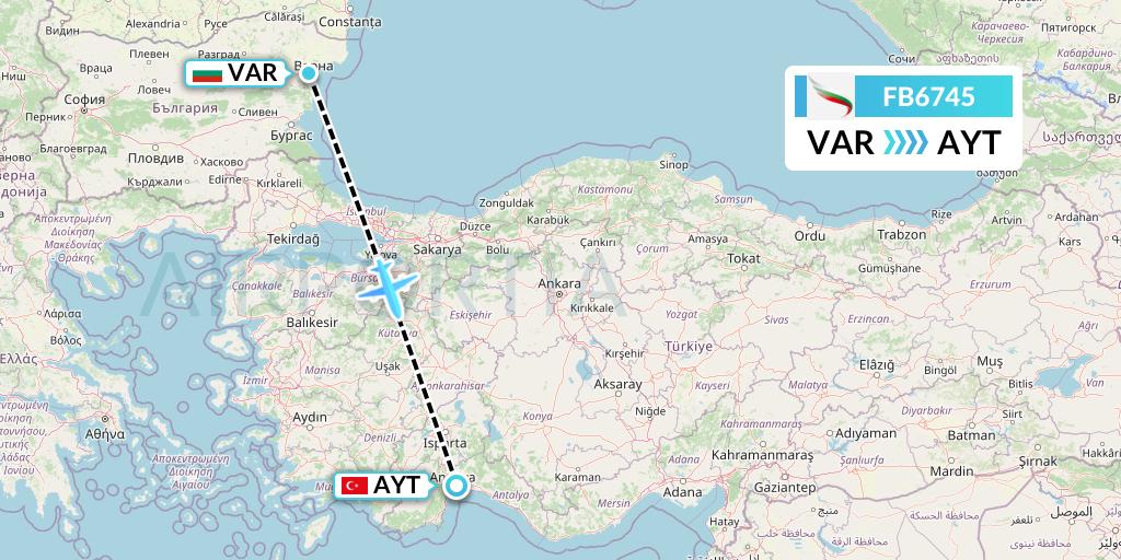 FB6745 Bulgaria Air Flight Map: Varna to Antalya
