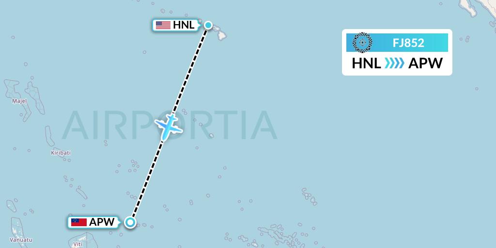 FJ852 Fiji Airways Flight Map: Honolulu to Apia
