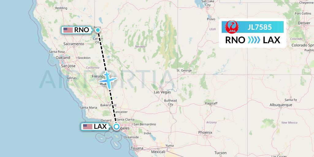 JL7585 Japan Airlines Flight Map: Reno to Los Angeles