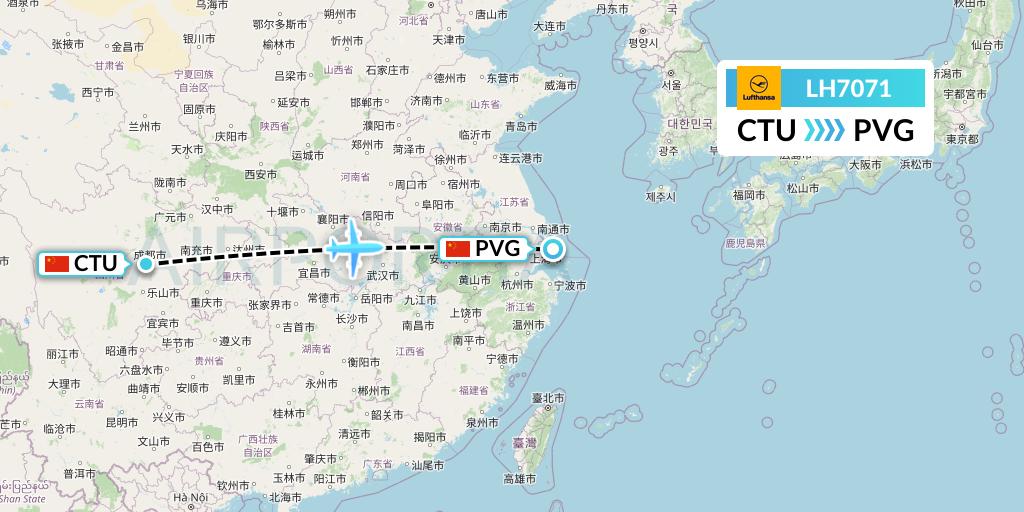 LH7071 Lufthansa Flight Map: Chengdu to Shanghai