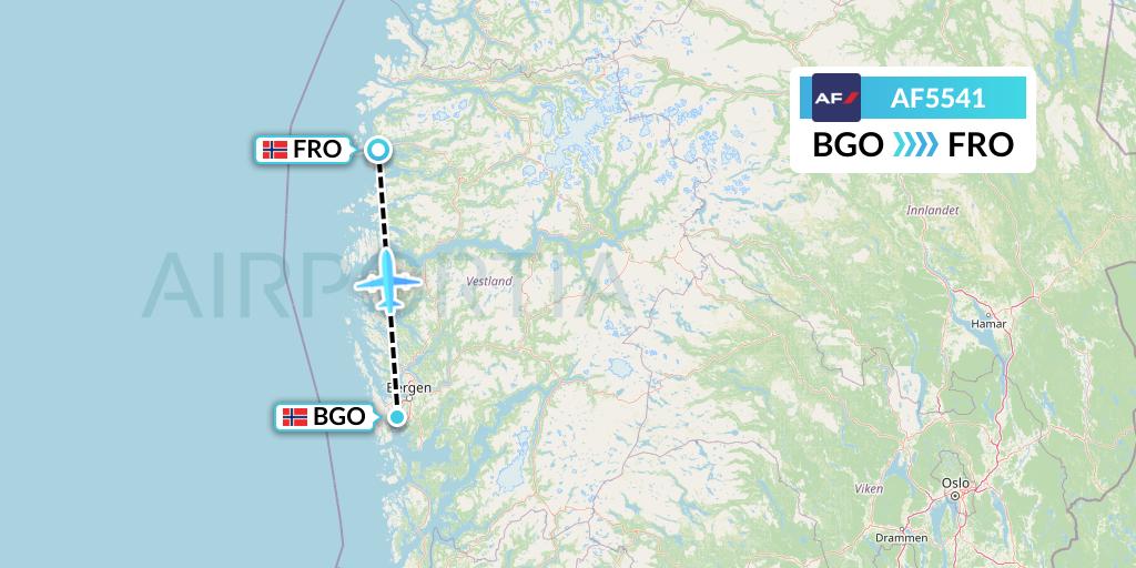 AF5541 Air France Flight Map: Bergen to Floro