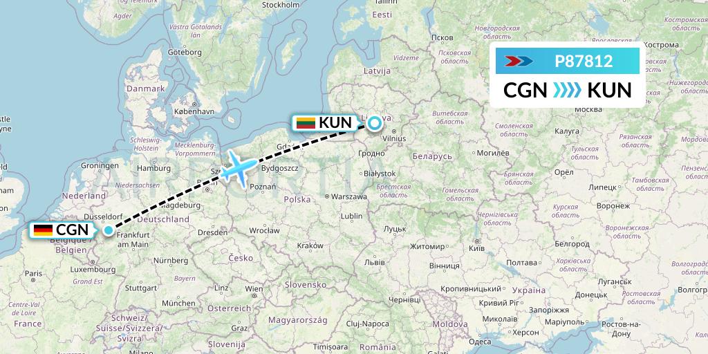 P87812 Sprint Air Flight Map: Cologne to Kaunas