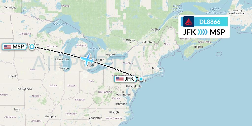 DL8866 Delta Air Lines Flight Map: New York to Minneapolis