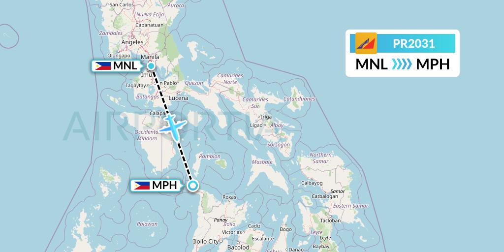 PR2031 Philippine Airlines Flight Map: Manila to Caticlan