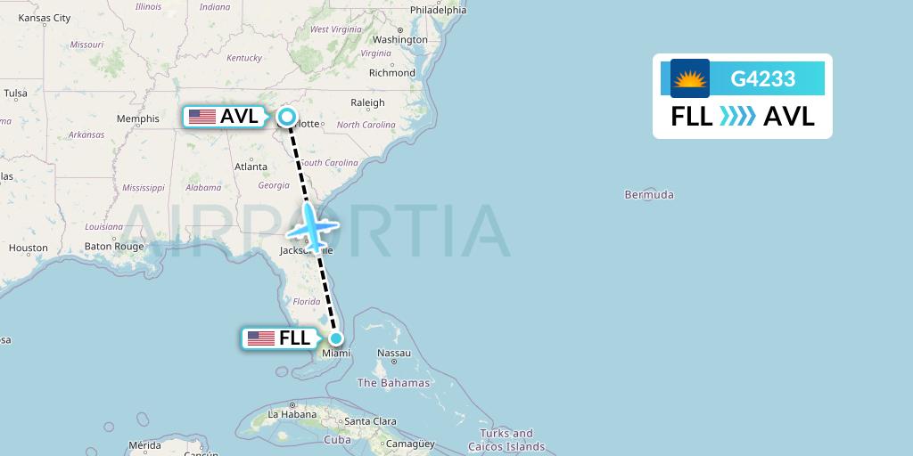 G4233 Allegiant Air Flight Map: Fort Lauderdale to Asheville