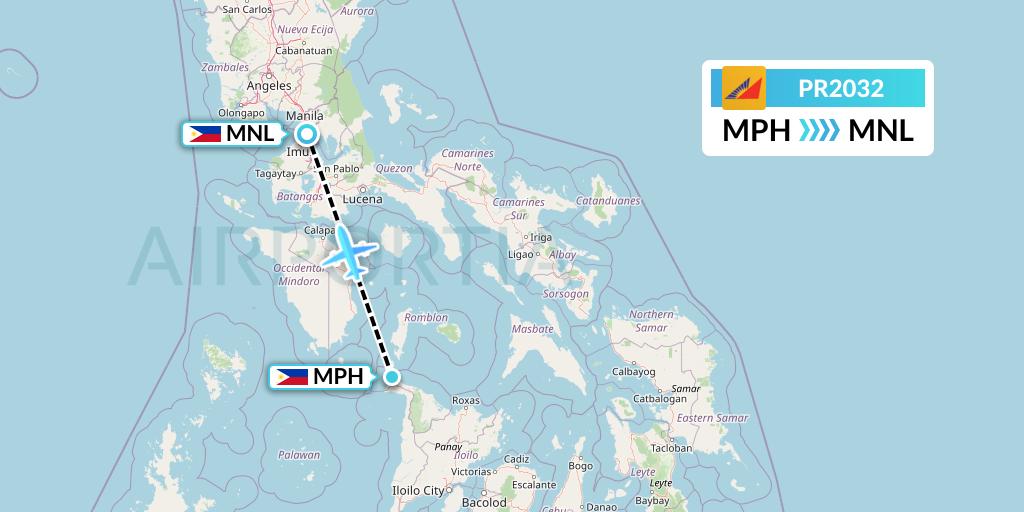 PR2032 Philippine Airlines Flight Map: Caticlan to Manila