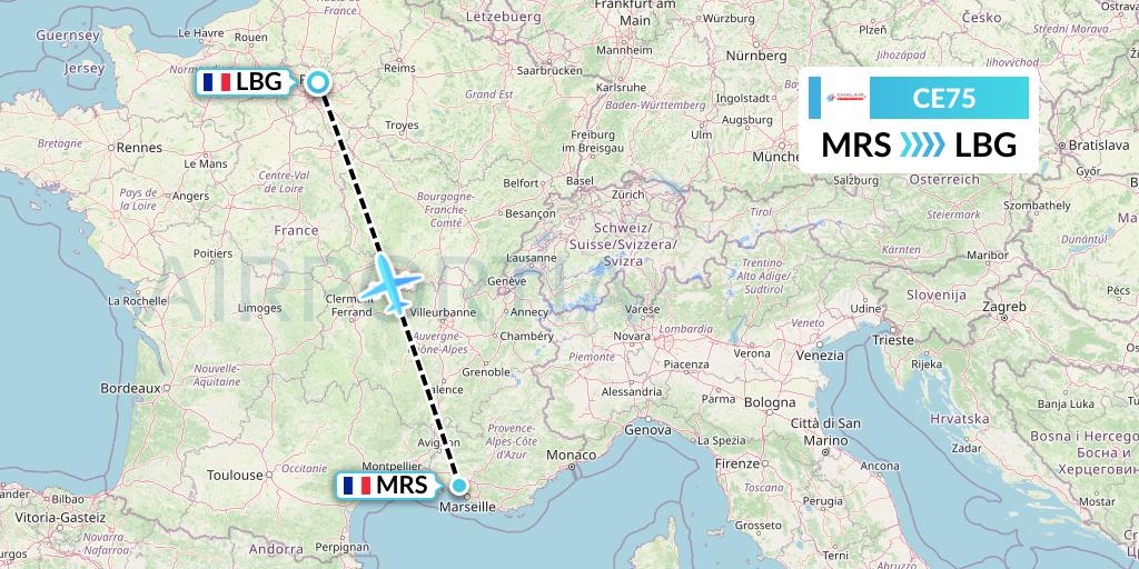 CE75 Chalair Aviation Flight Map: Marseille to Paris