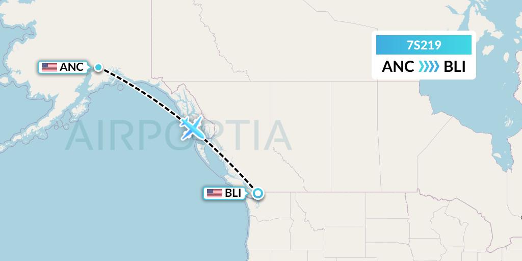 7S219 Ryan Air (USA) Flight Map: Anchorage to Bellingham