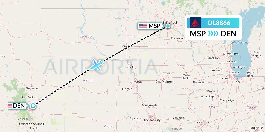 DL8866 Delta Air Lines Flight Map: Minneapolis to Denver