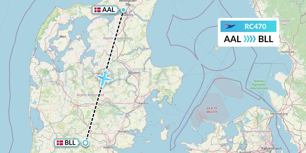 RC470 Atlantic Airways Flight Map: Aalborg to Billund