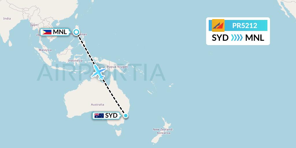 PR5212 Philippine Airlines Flight Map: Sydney to Manila
