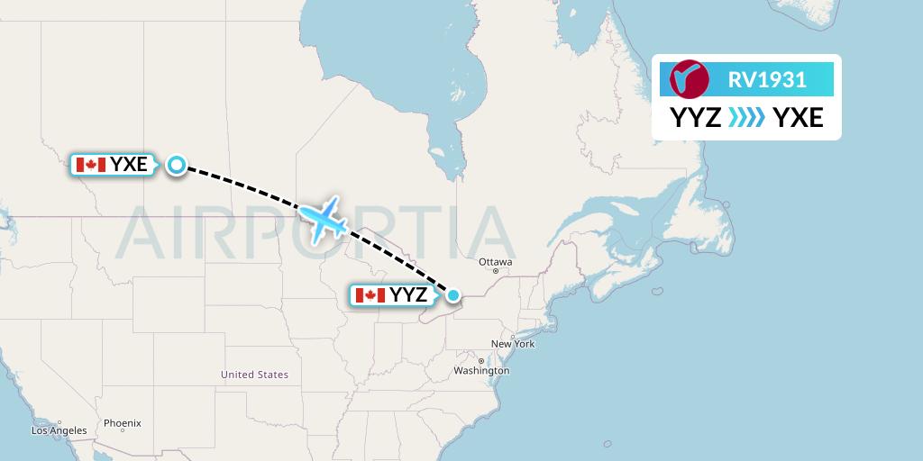 RV1931 Air Canada Rouge Flight Map: Toronto to Saskatoon