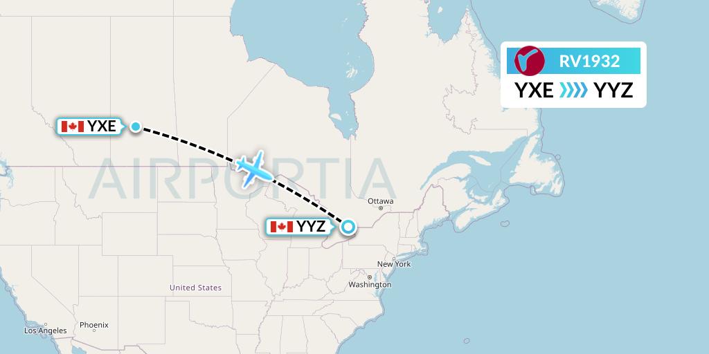 RV1932 Air Canada Rouge Flight Map: Saskatoon to Toronto