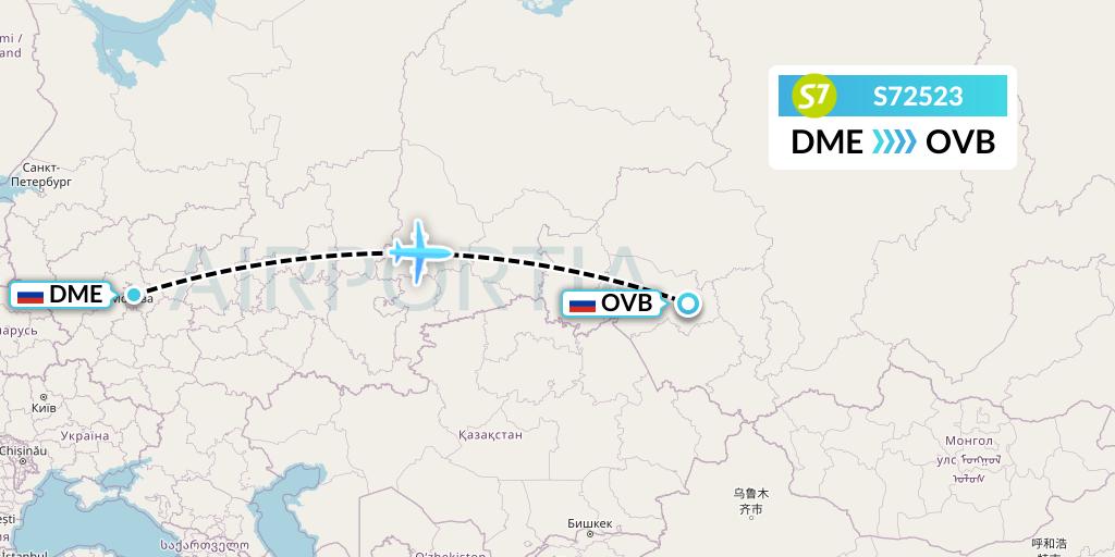 S72523 S7 Airlines Flight Map: Moscow to Novosibirsk