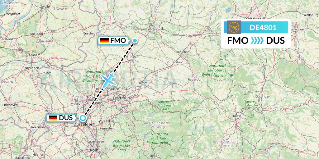DE4801 Condor Flight Map: Munster to Dusseldorf