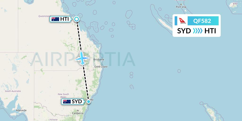 QF582 Qantas Flight Map: Sydney to Hamilton Island