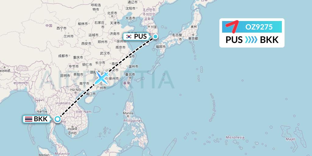 OZ9275 Asiana Airlines Flight Map: Busan to Bangkok