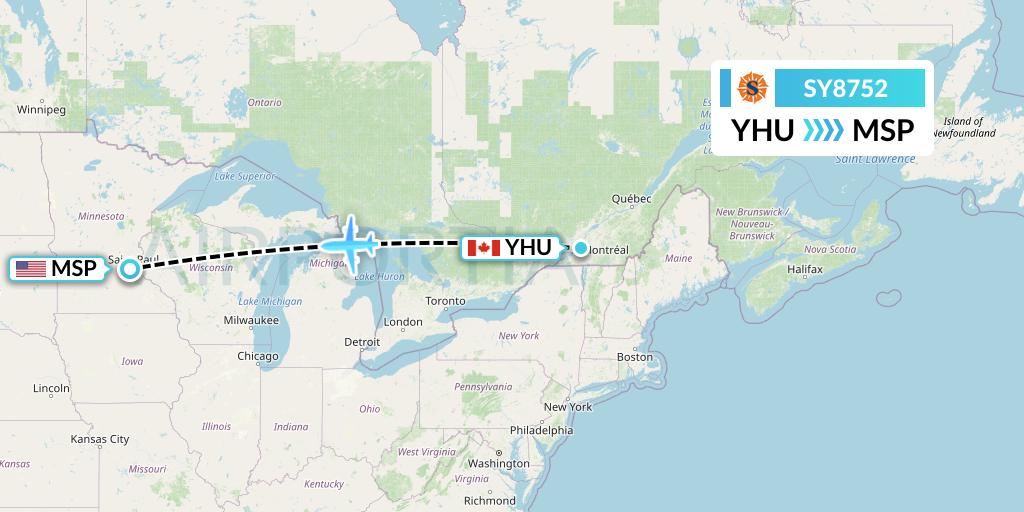 SY8752 Sun Country Airlines Flight Map: Montreal to Minneapolis