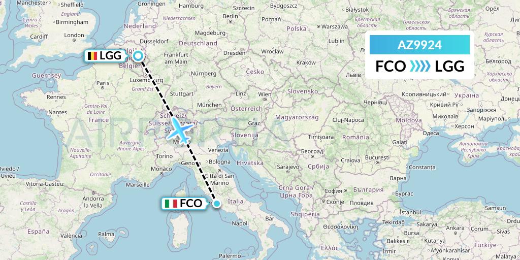 AZ9924 ITA Airways Flight Map: Rome to Liege