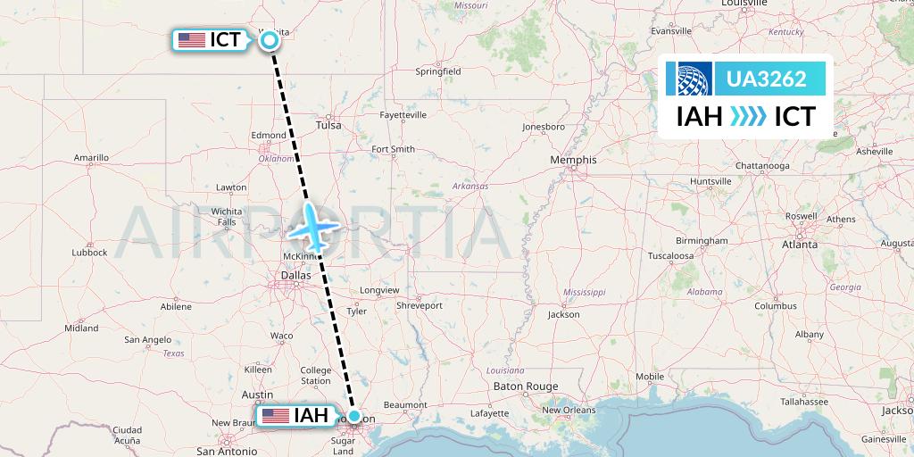 UA3262 United Airlines Flight Map: Houston to Wichita