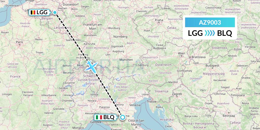 AZ9003 ITA Airways Flight Map: Liege to Bologna