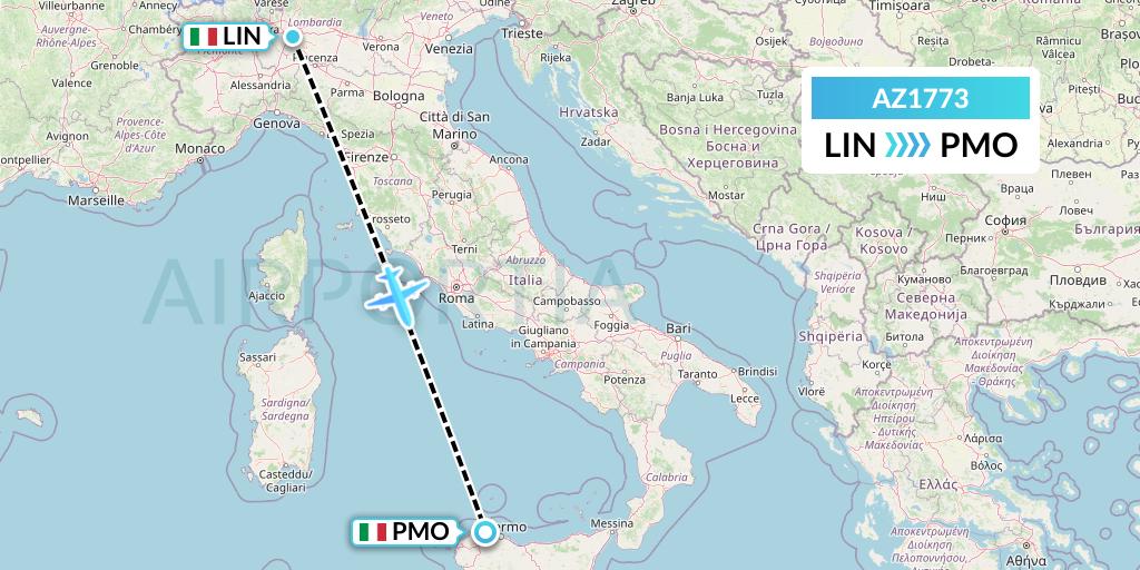 AZ1773 ITA Airways Flight Map: Milan to Palermo