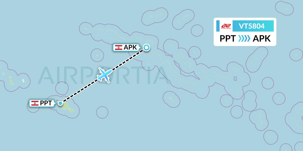 VT5804 Air Tahiti Flight Map: Papeete to Apataki