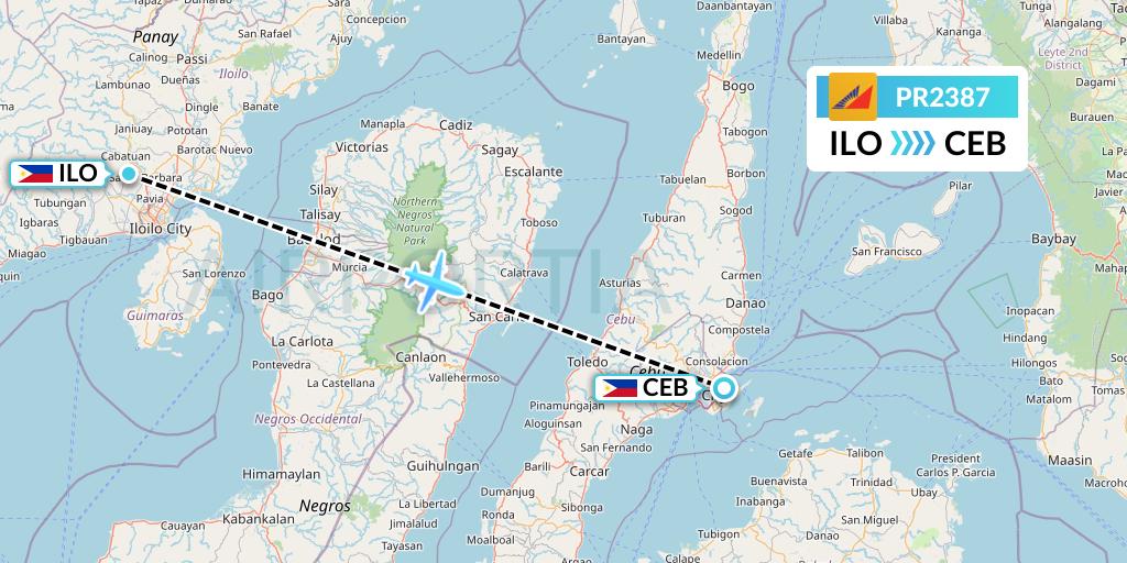 PR2387 Philippine Airlines Flight Map: Iloilo to Cebu