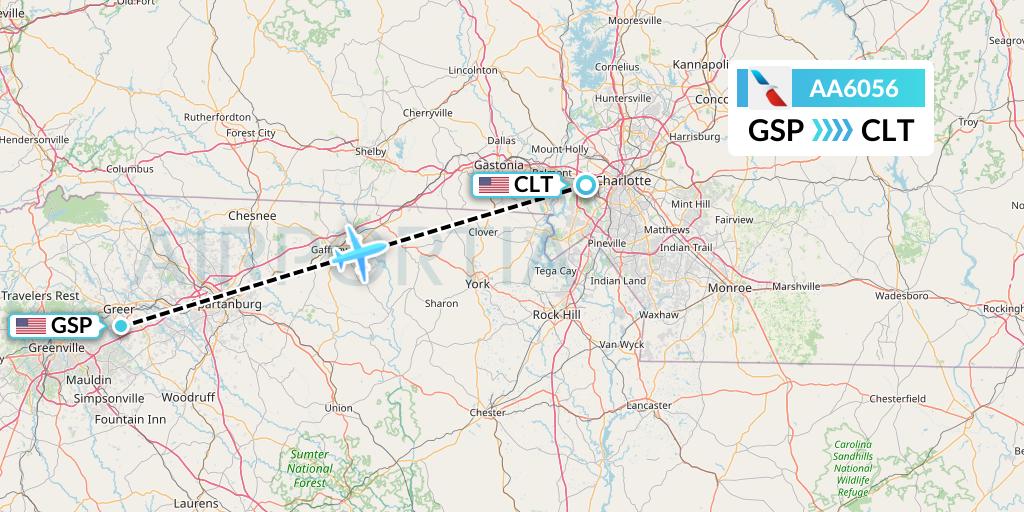 AA6056 American Airlines Flight Map: Greenville-Spartanburg to Charlotte