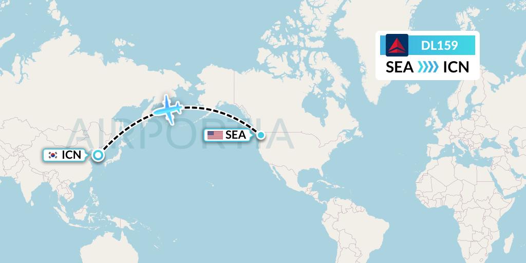 DL159 Delta Air Lines Flight Map: Seattle to Seoul