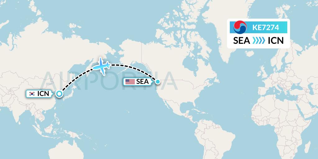 KE7274 Korean Air Flight Map: Seattle to Seoul