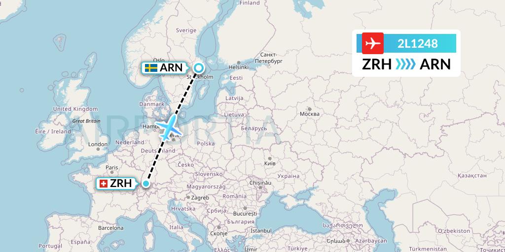 2L1248 Helvetic Airways Flight Map: Zurich to Stockholm