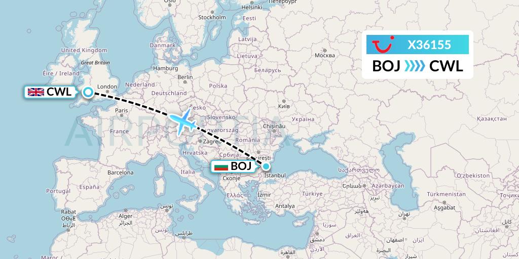 X36155 TUI fly Germany Flight Map: Burgas to Cardiff
