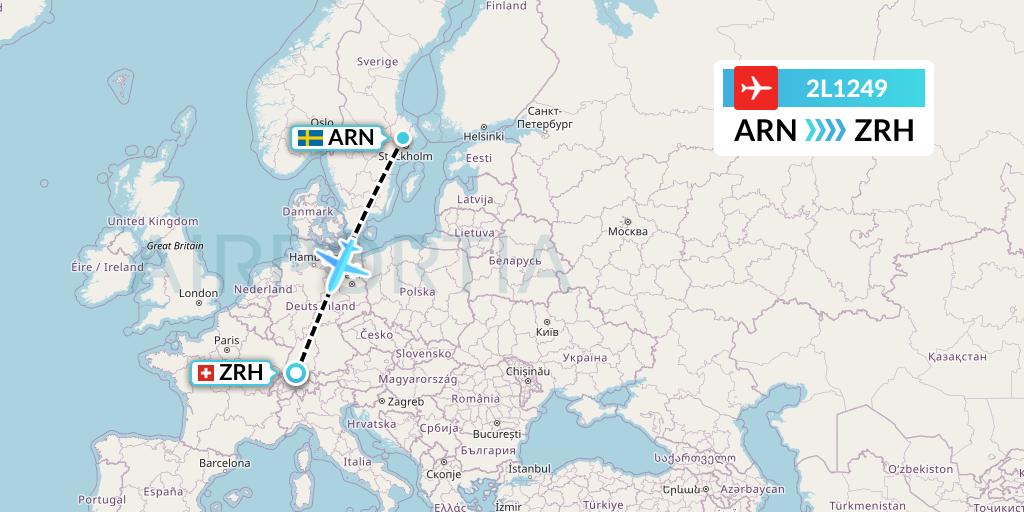 2L1249 Helvetic Airways Flight Map: Stockholm to Zurich