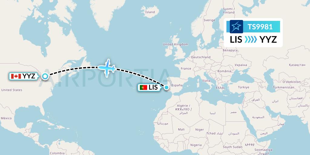 TS9981 Air Transat Flight Map: Lisbon to Toronto