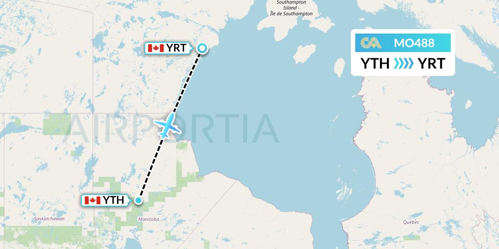 MO488 Calm Air Flight Map: Thompson to Rankin Inlet