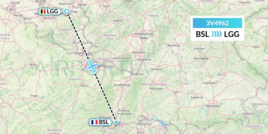 3V4962 ASL Airlines Belgium Flight Map: Basel to Liege