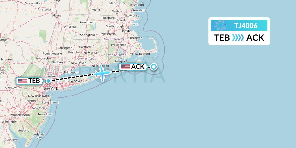 TJ4006 Tradewind Aviation Flight Map: Teterboro to Nantucket