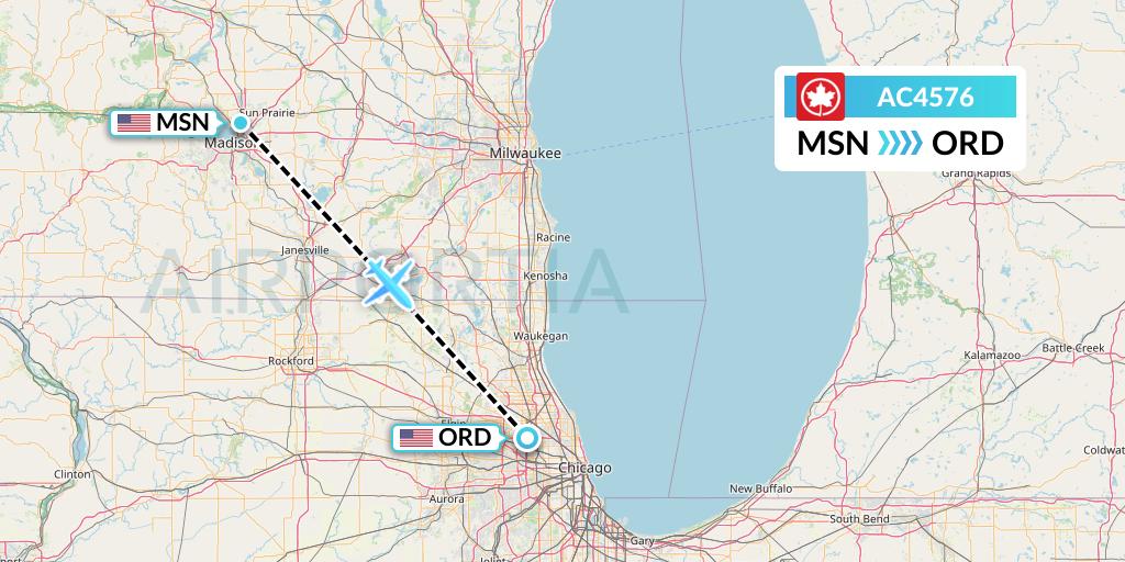 AC4576 Air Canada Flight Map: Madison to Chicago